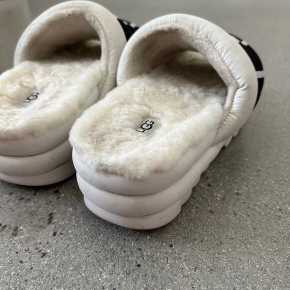 Ugg Maxi Slide Logo Quilted Puff Platform Slipper Sandals Retro White/Black - Picture 9 of 13